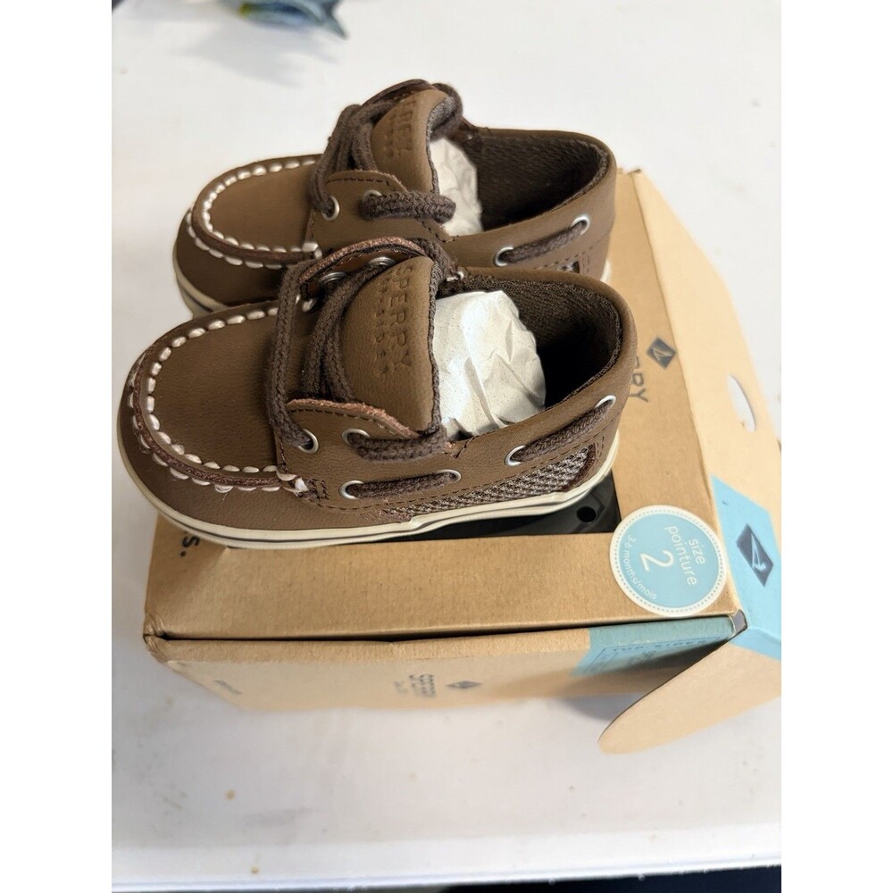 NIB Infant Baby Sperry Intrepid Crib Cigar Boat Shoe Brown Sz 2 - Picture 2 of 7